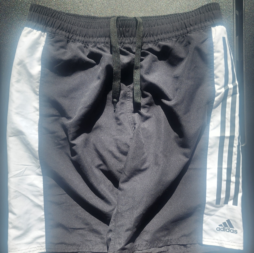 adidas Black Swim Trunks with White Side Panels